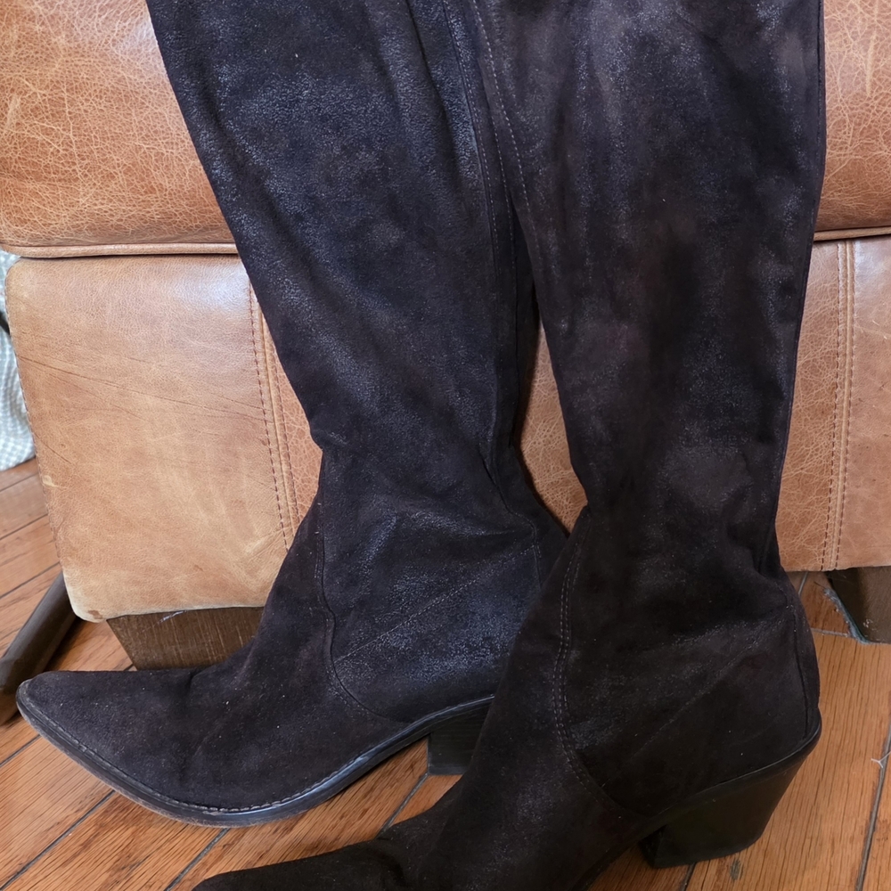 Donald J. Pliner Black Suede Knee-High Heeled Boots